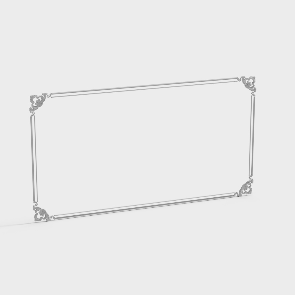 Vintage silver metal picture frame with ornate corners and classic style on white background