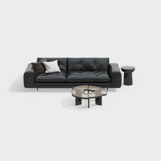 Modern Simple Black Sectional Sofa 3D Model