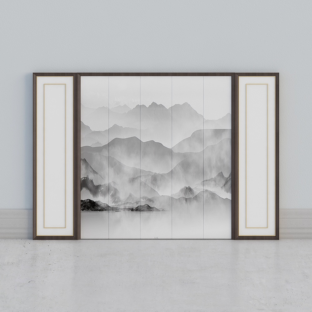 Ink Landscape Folding Screen 3D Model