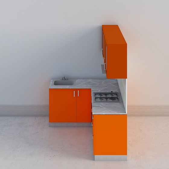 Futuristic Orange Kitchen Cabinet 3D model