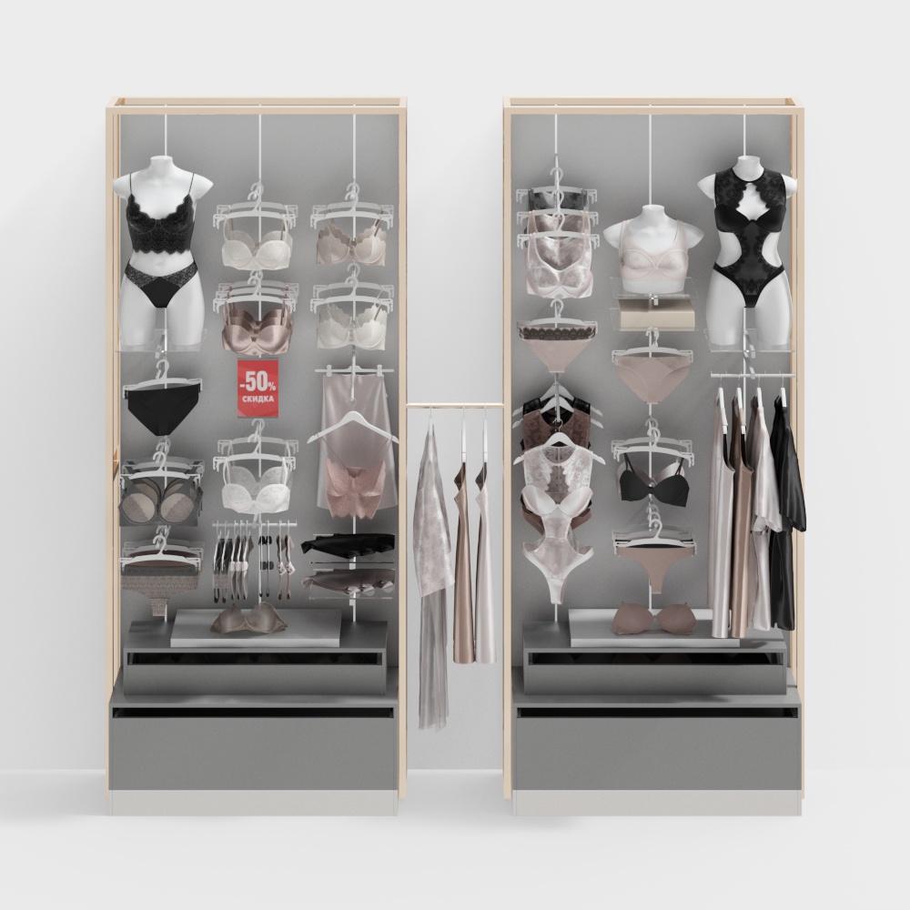 Modern clothing store shelves