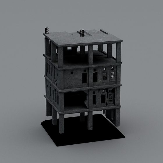 Urban Ruin Low Poly 3D Model