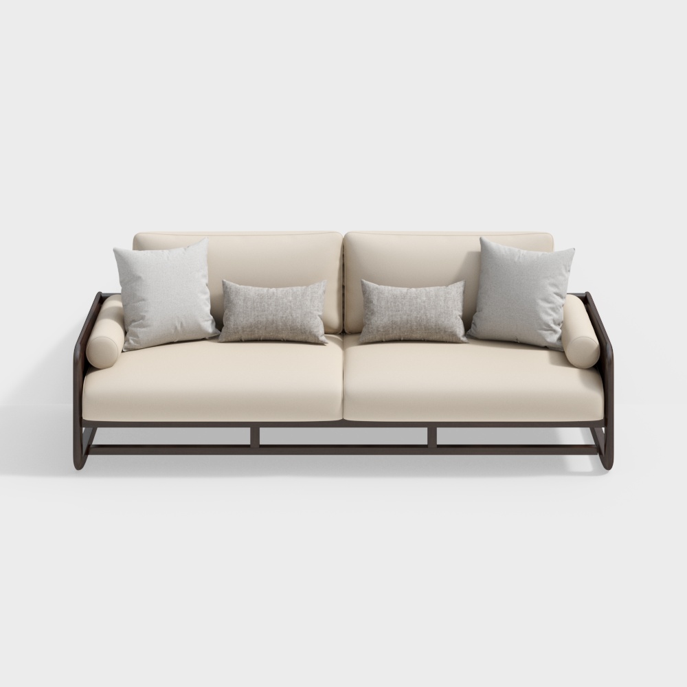 Elegant Low-Polygon Sofa 3D Model – Modern Fabric & Metal