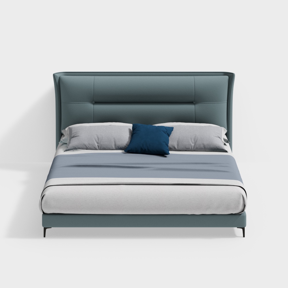 Urban Comfort Bed 3D Model – Green Leather Design