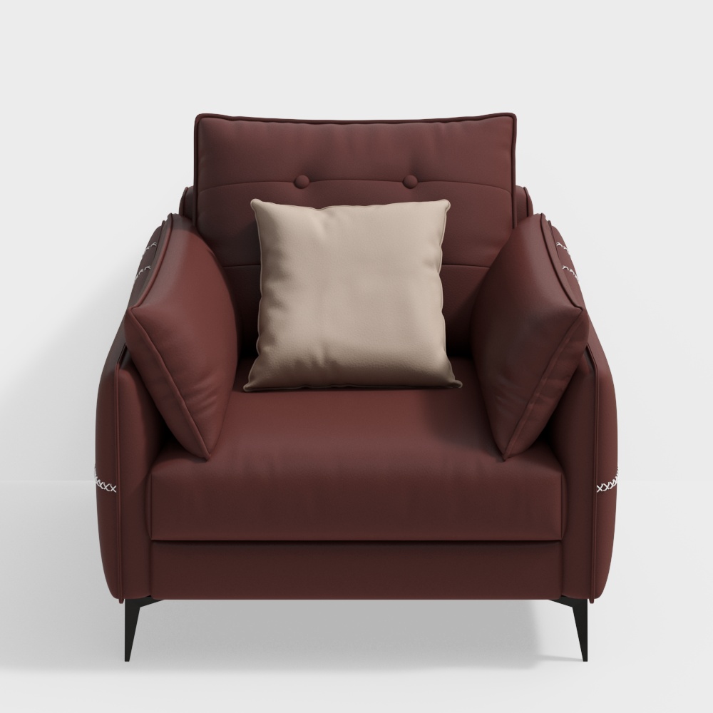 Elegant Low-Poly Leather Sofa 3D Model – Dark Brown Design