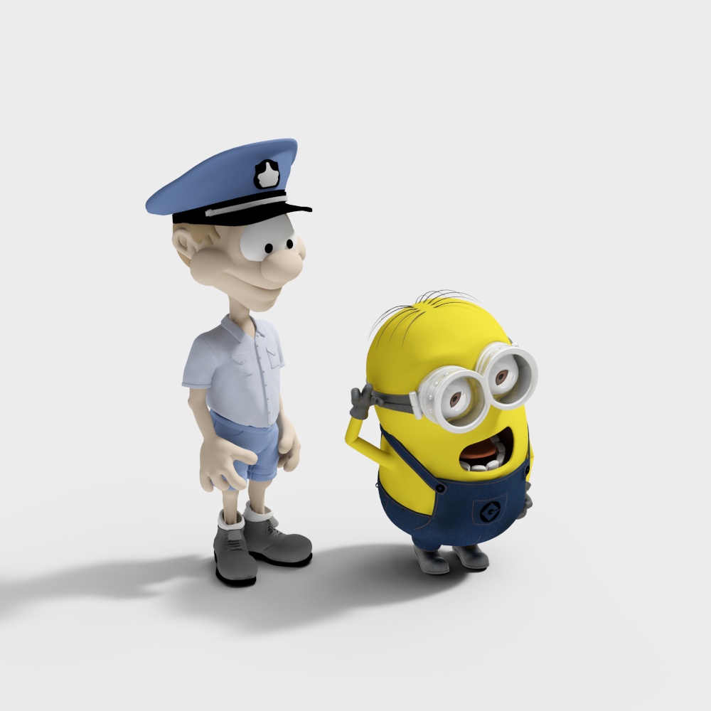Police and Minion Low Poly 3D Model