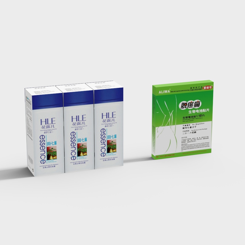 HLE Essence and Aliwa Pain Relief Patch Packaging Box 3D model