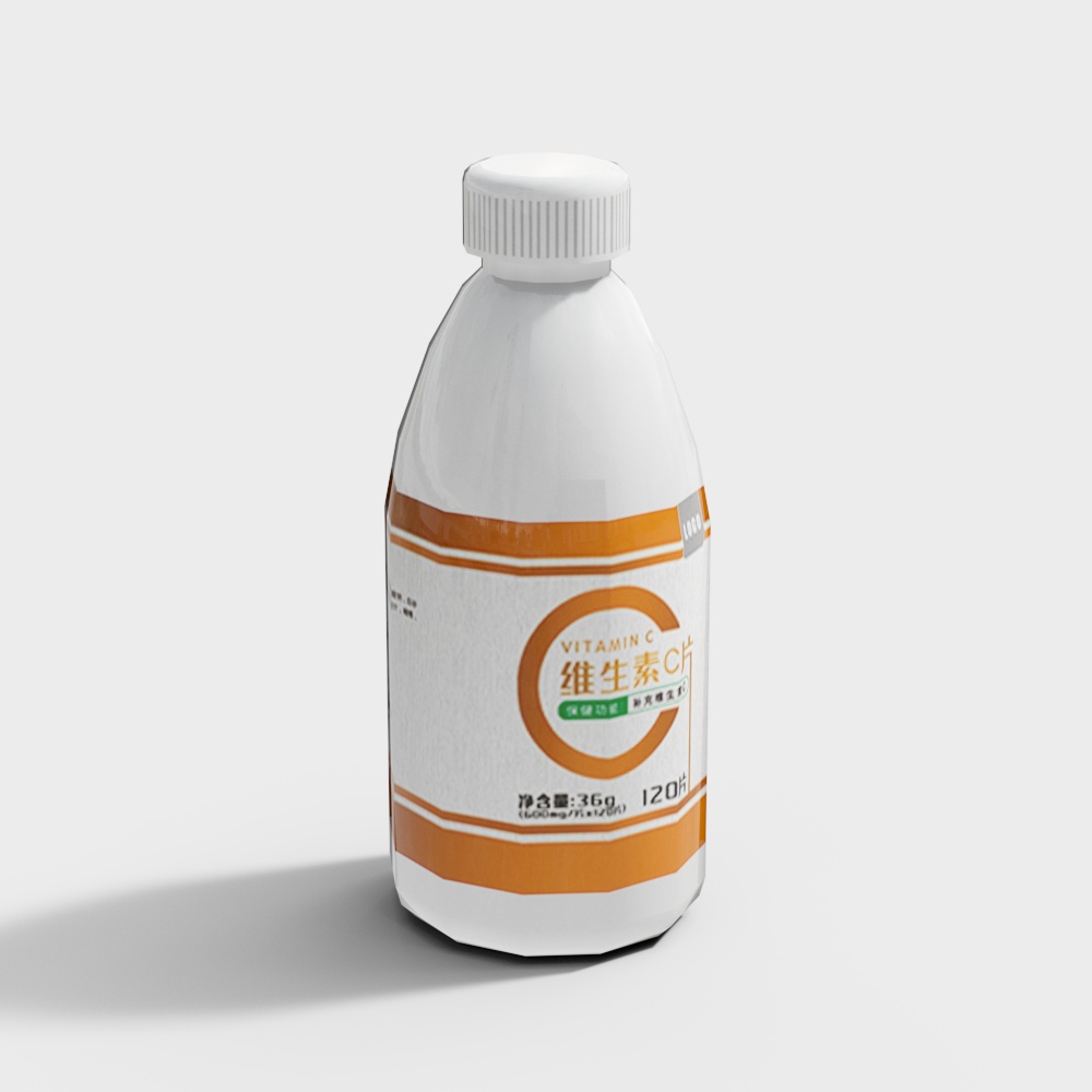 Realistic Vitamin C Bottle 3D Model