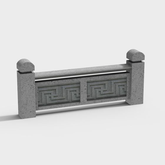 Stylish Low Poly Stone Railing 3D model