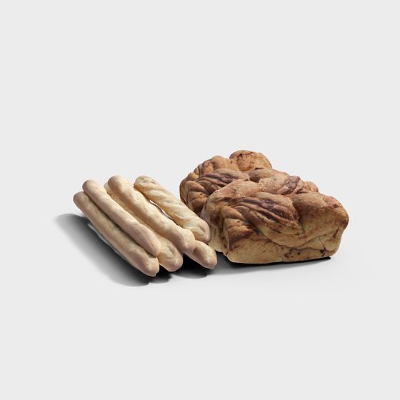French Bread and Braid Bread 3D model