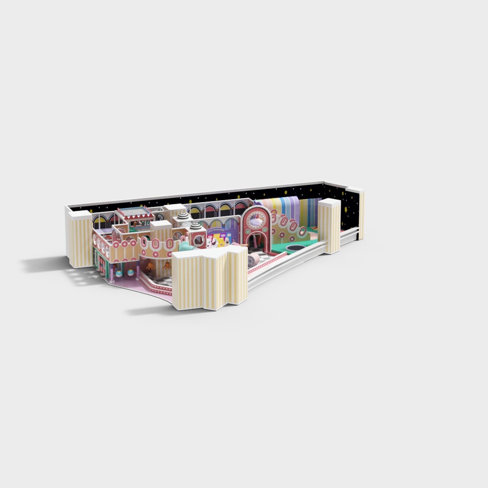 Charming Low-Poly Vintage Amusement Park 3D model