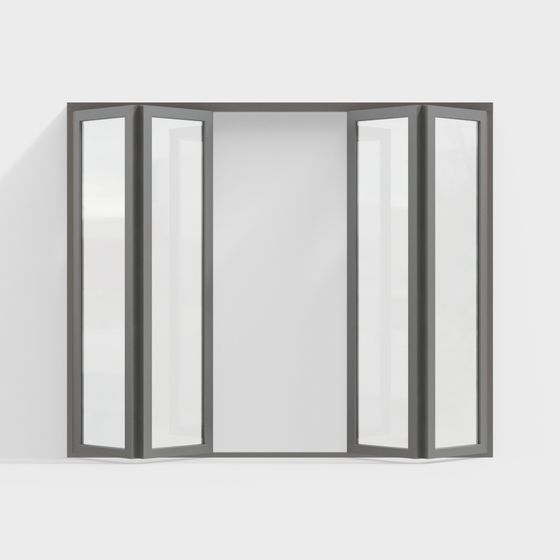 Folding Windows 3D Model in Gray