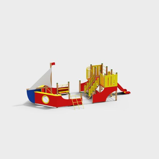 Colorful Pirate Ship Theme Park 3D model for Kids