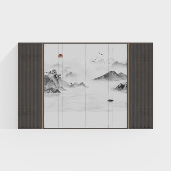 Elegant Chinese Landscape Screen 3D model