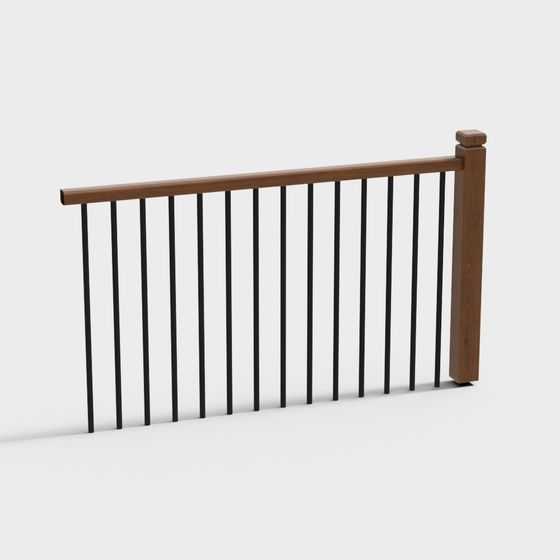 Elegant Wooden Railing Low-Poly 3D model