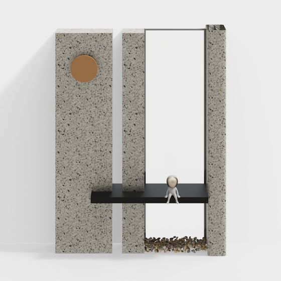 Modern Partition Screen 3D Model in Gray