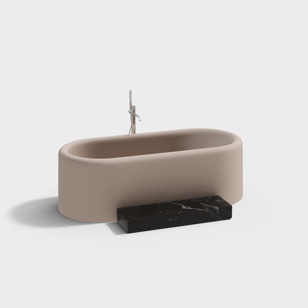 Elegant Minimalist Bathtub 3D Model – Beige Marble Base