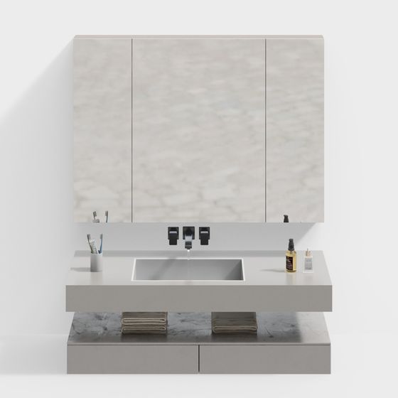 Modern Bathroom Cabinet 3D Model in Gray