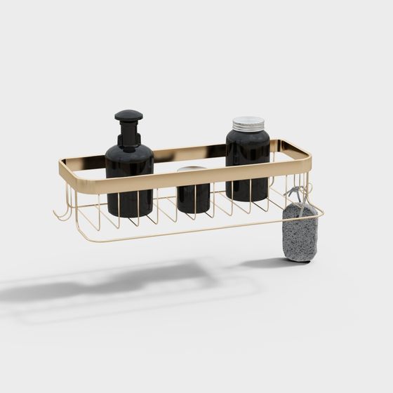 Elegant Gold Metal Bathroom Shelf 3D model