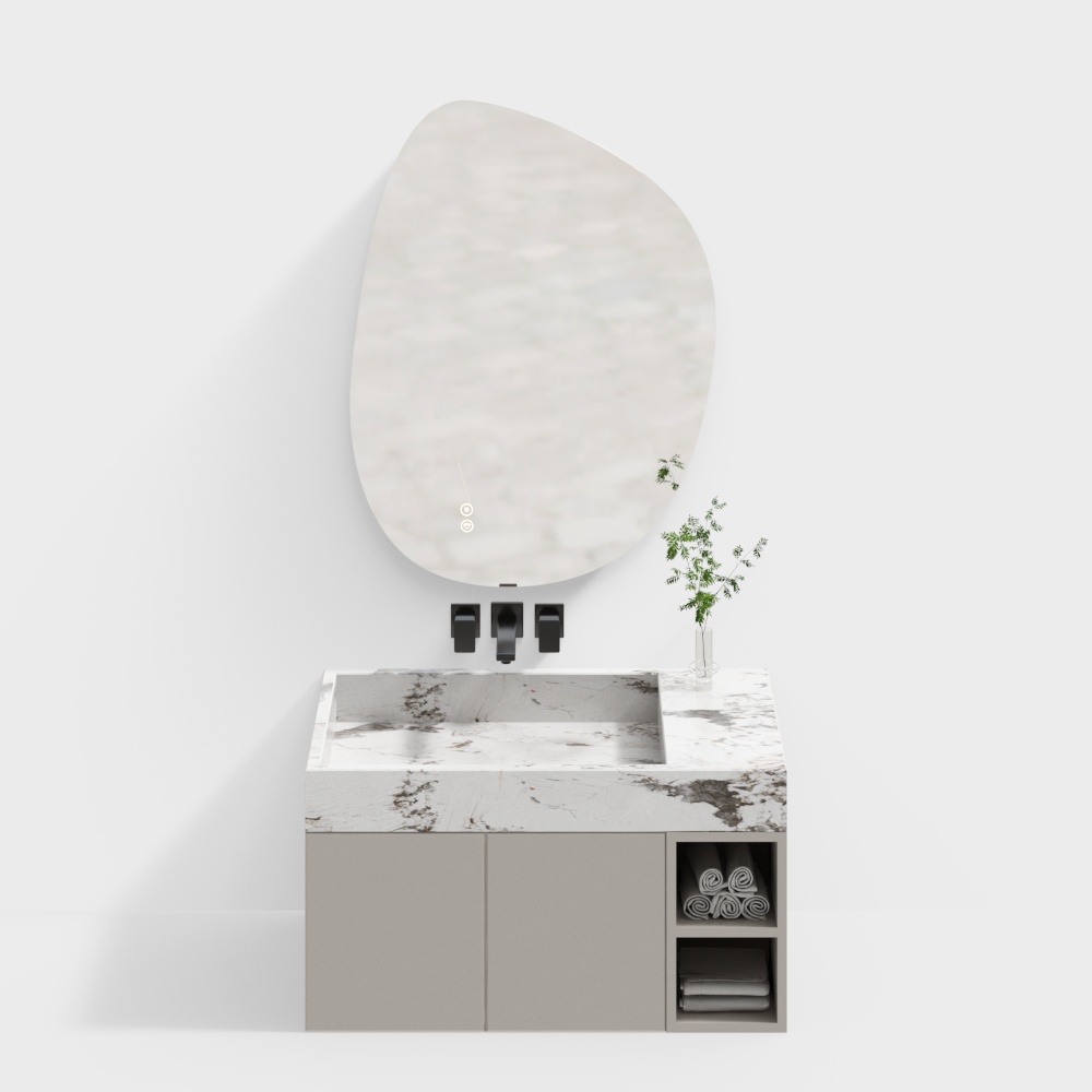 Elegant Low-Poly Bathroom Cabinet with Marble Countertop