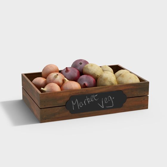 Wooden Crate of Vegetables 3D Model