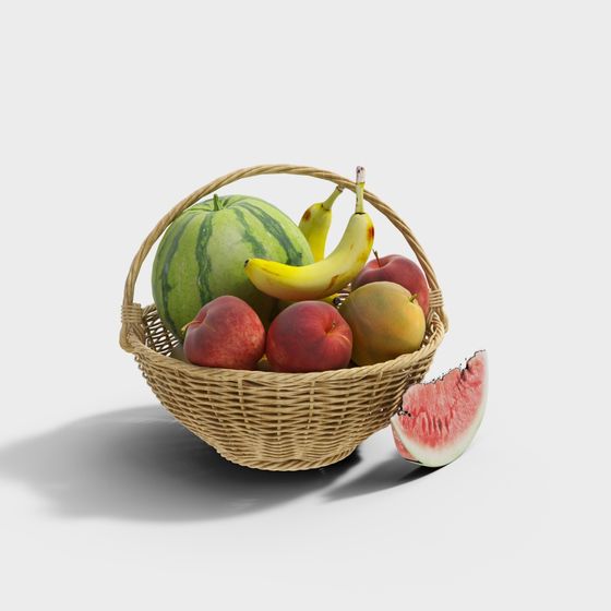 Low Poly High Detail Fruit Basket 3D Model