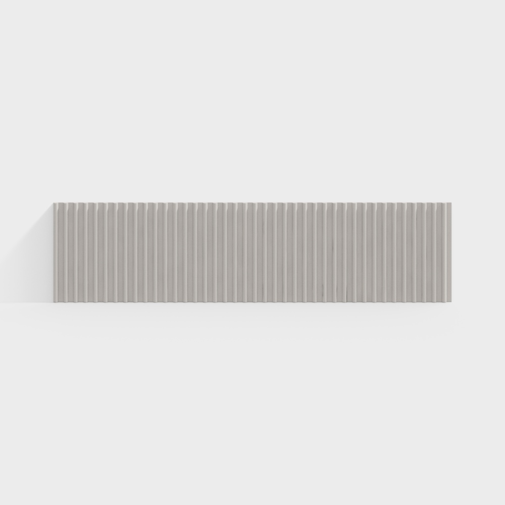Light grey wooden wall panel with vertical grooves and shadow on white background