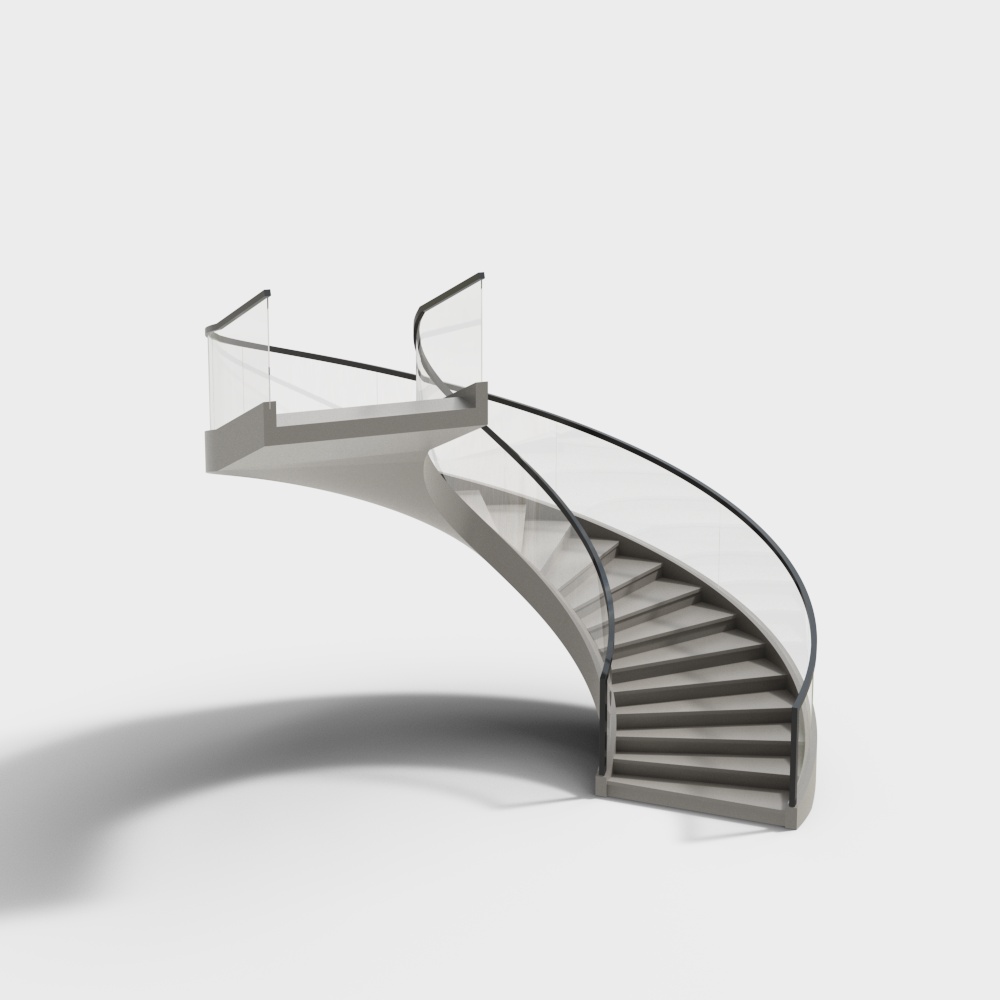 Elegant Low-Polygon Staircase 3D Model – Concrete & Metal