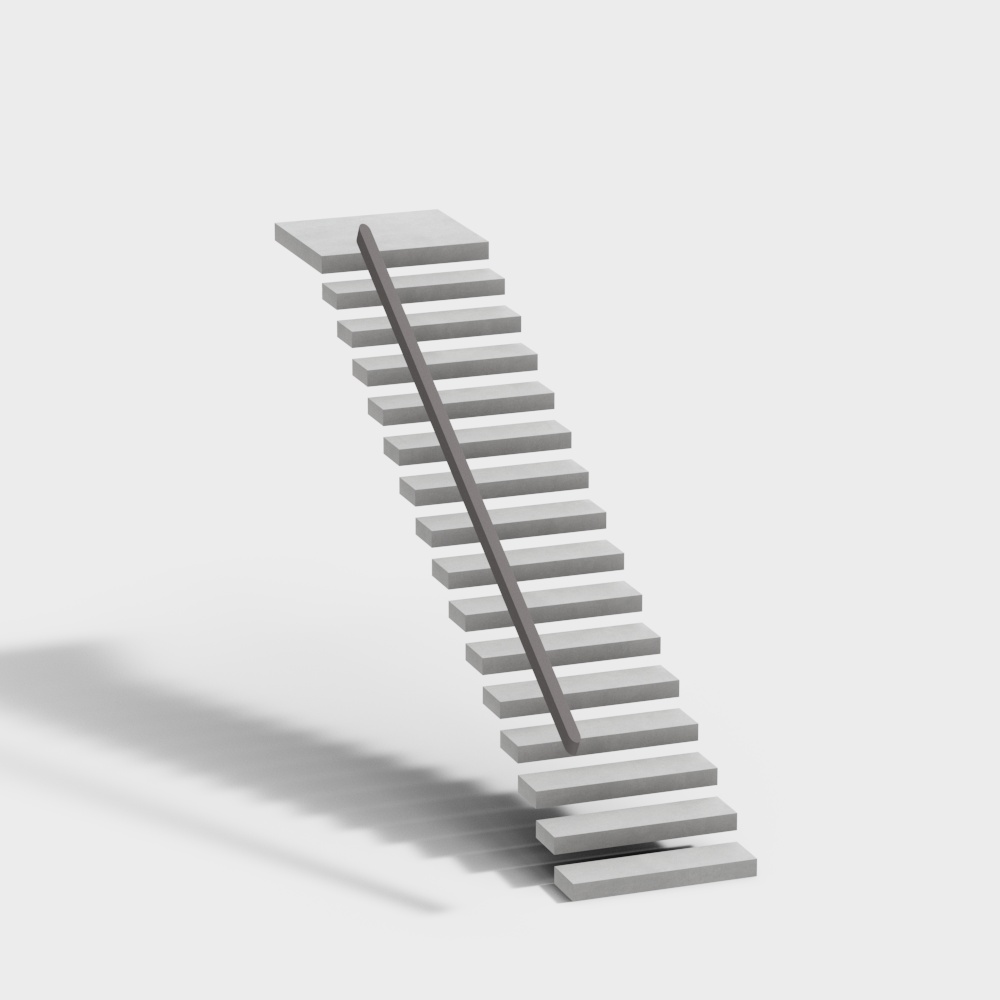Floating Staircase 3D Model – Minimalist Gray Low-Poly