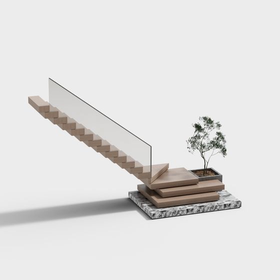 Elegant Low-Poly Staircase 3D model for Modern Design