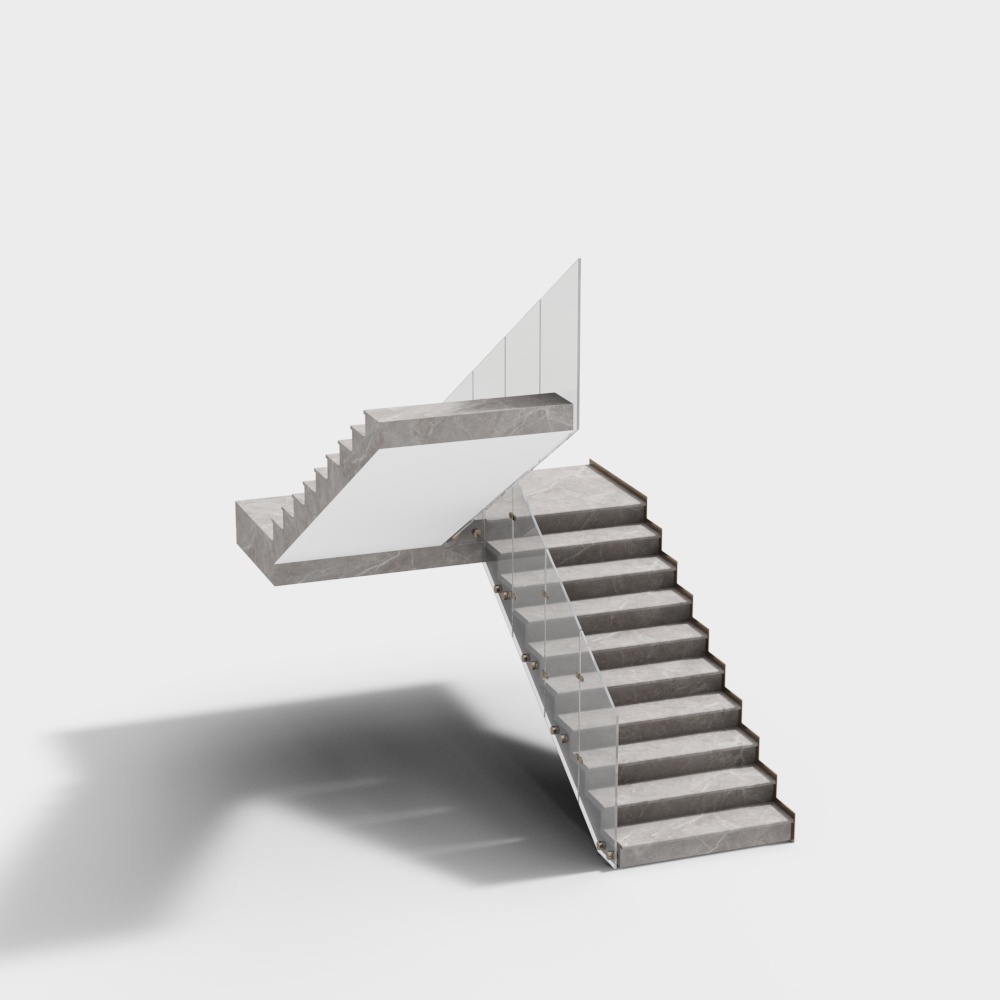 Sculptural Floating Staircase 3D Model – Marble & Glass Design