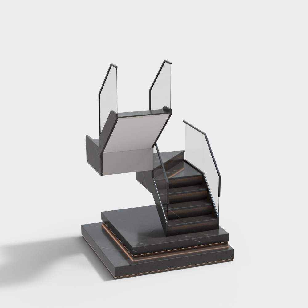 Minimalist Futuristic Staircase 3D Model – Marble & Glass