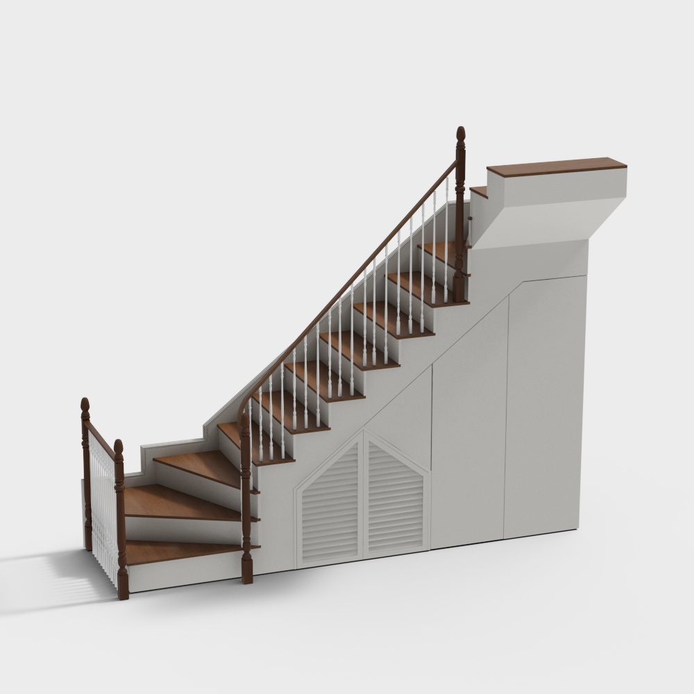 Elegant Wooden Staircase 3D Model – Classic Modern Blend