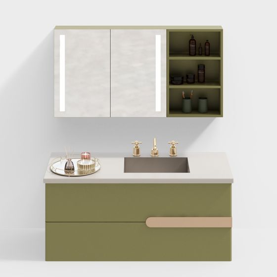 Charming Bathroom Cabinet 3D model with Modern Aesthetics