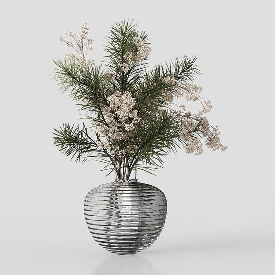 Elegant Glass Vase with Pine Branch 3D model