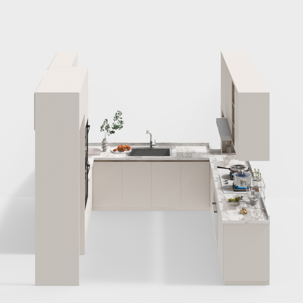Modern Minimalist Kitchen 3D Model – Low-Poly Design