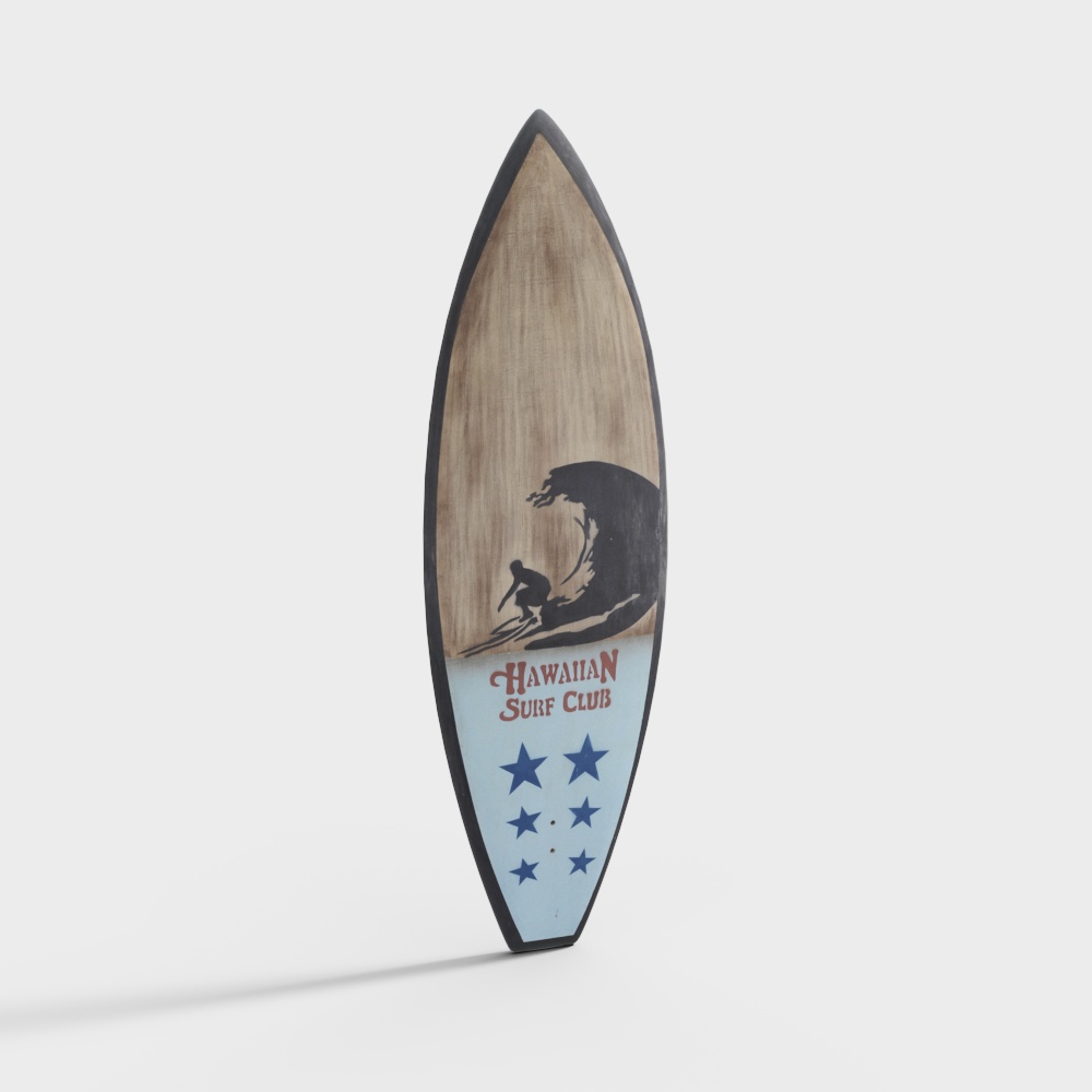 Vintage Hawaiian Surfboard 3D Model – Low-Poly Wood Design