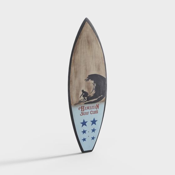 Vintage Hawaiian Surf Club Surfboard 3D Model