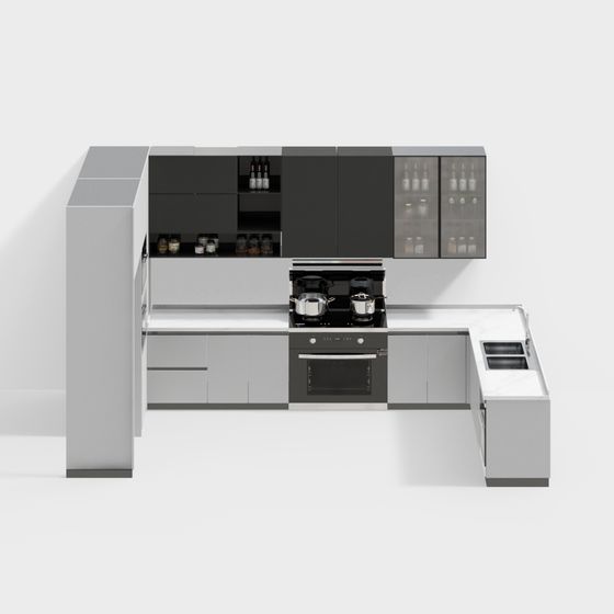 Stylish Black Modern Kitchen Cabinets 3D Model