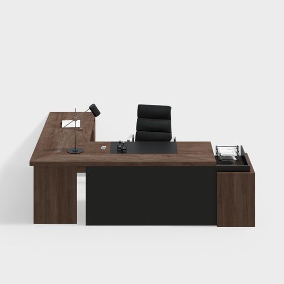 Modern Office Desk and Chair Combination 3D Model in Black