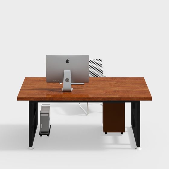 Modern Office Desk and Chair Combination 3D Model in Black and Brown