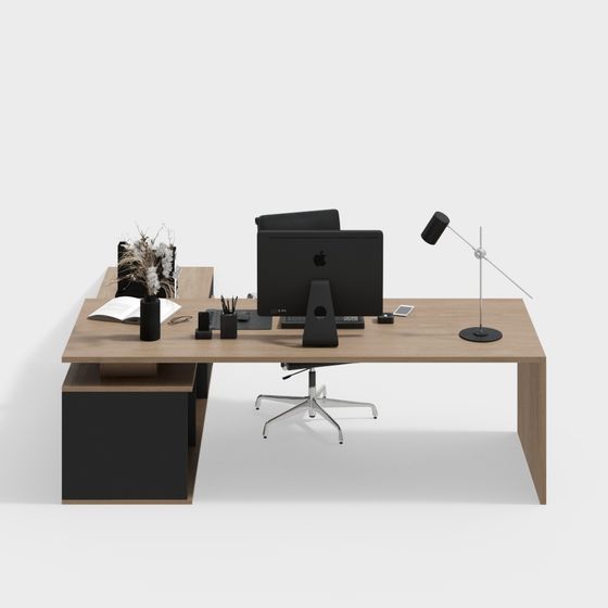 Modern Office Desk and Chair Combo 3D Model - Black