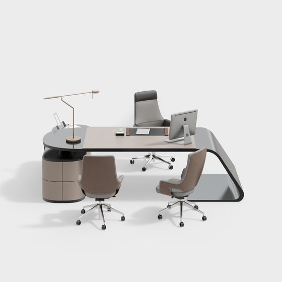 Stylish Low Poly Office Desk and Chair 3D model