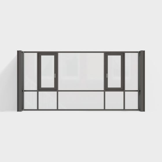 U-Shaped Opening Windows 3D Model in Black Finish