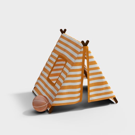 Playful 3D Tent Model with Orange and White Stripes