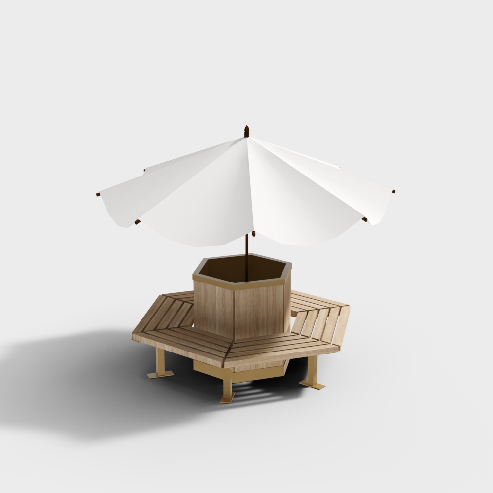 Elegant Outdoor Pavilion 3D Model – Hexagonal Wood & Canopy