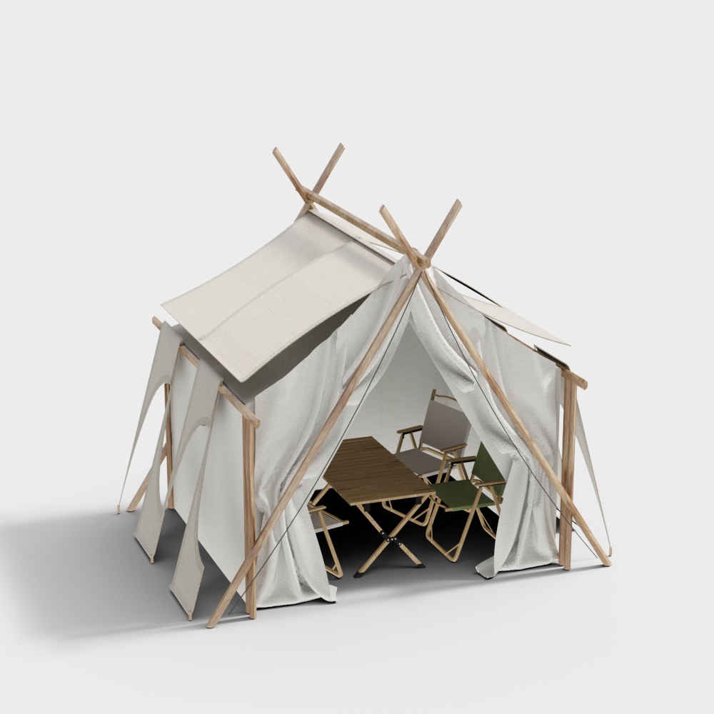 Charming Camping Tent 3D Model – Low-Poly Outdoor Style