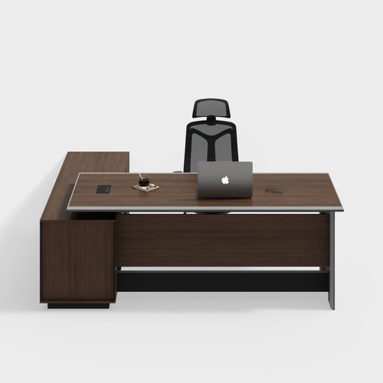 Modern Simple Office Desk and Chair Combination 3D Model in Brown