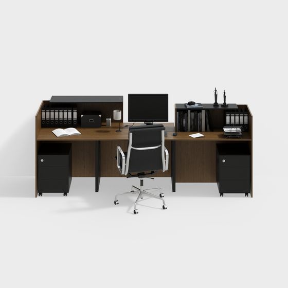 Simple Black Office Desk and Chair Combination 3D Model