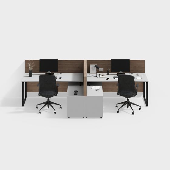 Simple Office Desk and Chair Combination 3D Model in Brown